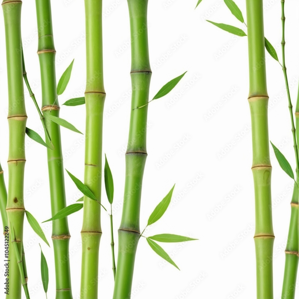 Fototapeta premium bamboo green sticks with leaves isolated on white background