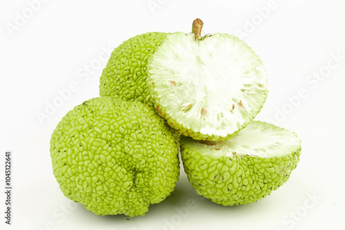 Maclura Orange exotic fruit on white background photo