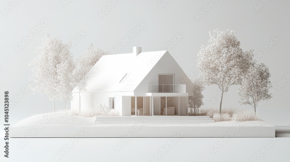 A white background shows a 3D model of a house. A white background shows a 3D model of a house.