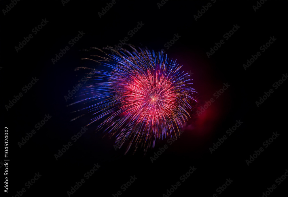 A vibrant firework display explodes against a dark, isolated background. A vibrant firework display explodes against a dark, isolated background.