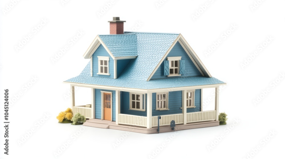 A white background shows a 3D model of a house. A white background shows a 3D model of a house.