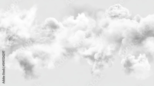 2410 40.A detailed set of white vector clouds with gentle edges, hazy fog patterns, and soft smoke trails, each element rendered with realistic depth and opacity, creating a serene floating effect