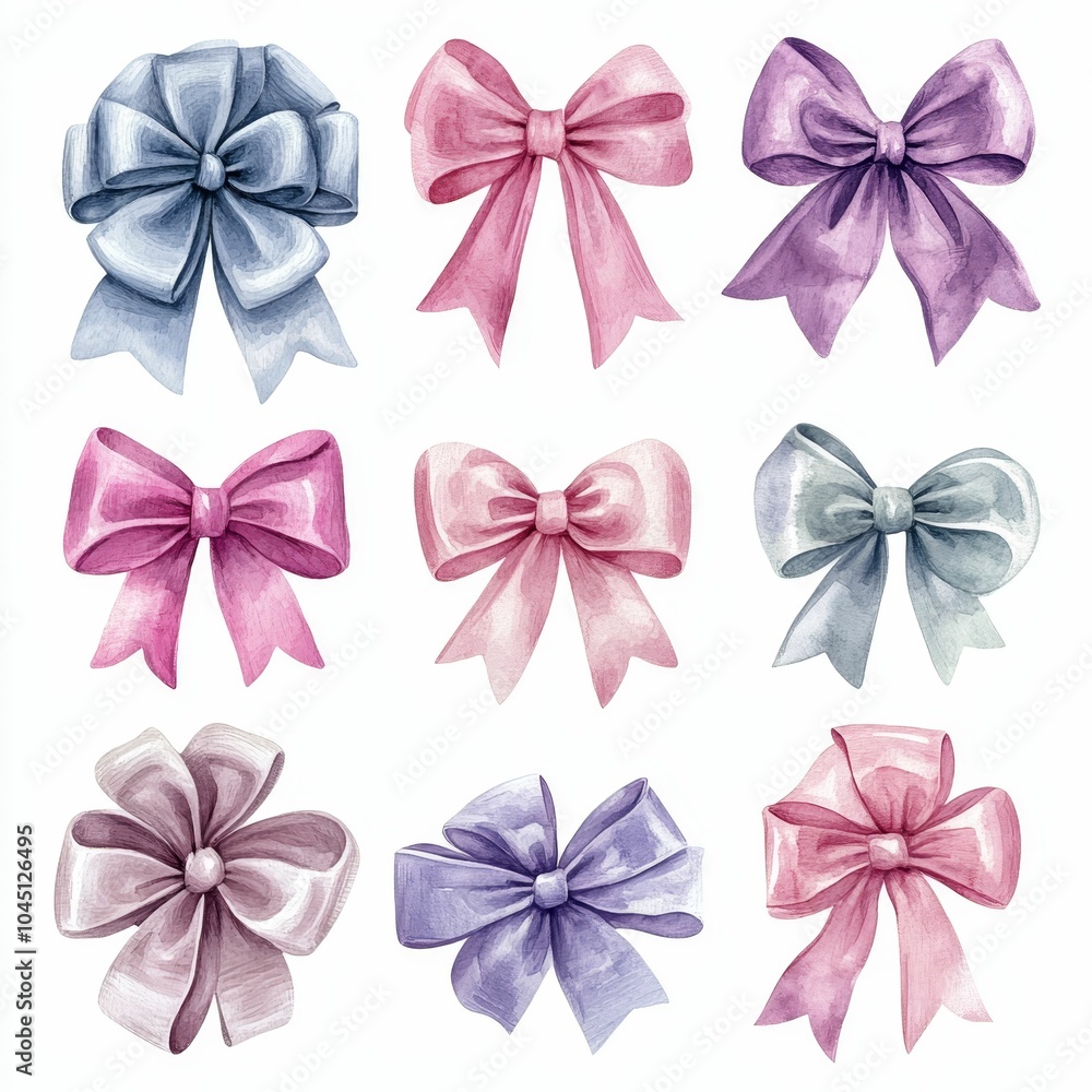 A collection of beautifully arranged bows in various colors, including blue, pink, and purple, showcasing different styles and sizes. A collection of beautifully arranged bows in various colors, including blue, pink, and purple, showcasing different styles and sizes.