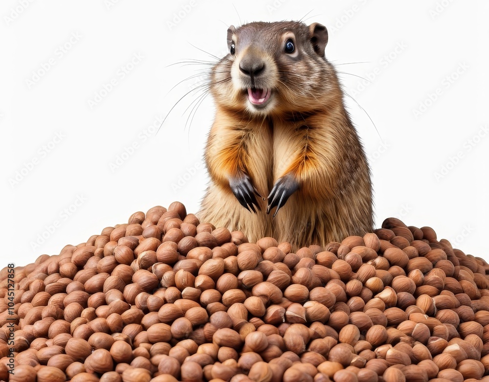 Obraz premium Groundhog on a Hazelnut Throne