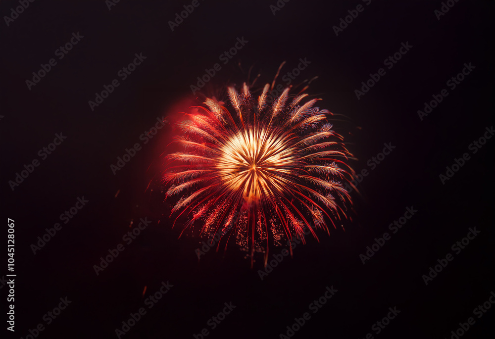 A single, bright firework explodes against a dark, isolated background. A single, bright firework explodes against a dark, isolated background.