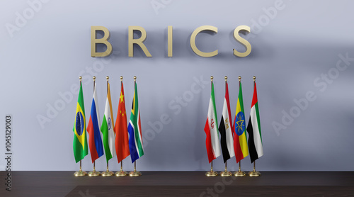  BRICS summit, photo flags brics membership concept of the brics summit. BRICS list of countries. 3d image