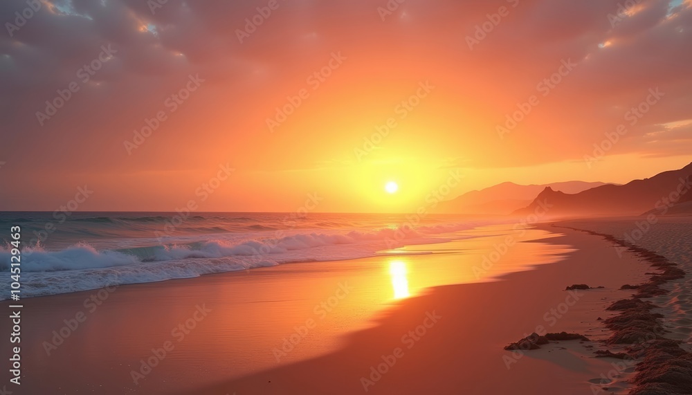 Fototapeta premium Sunsets golden glow on the serene shore