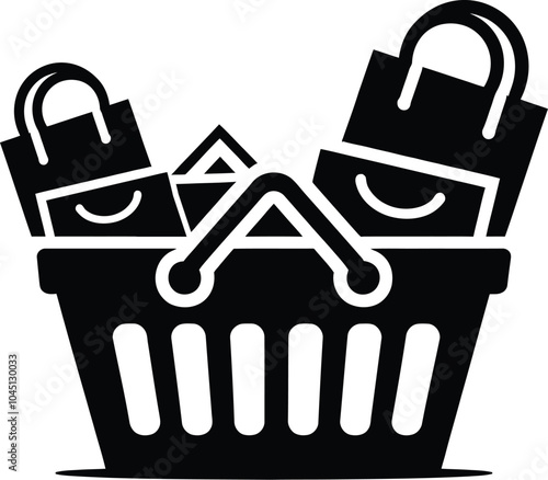 a digital illustration of a shopping cart filled with various items