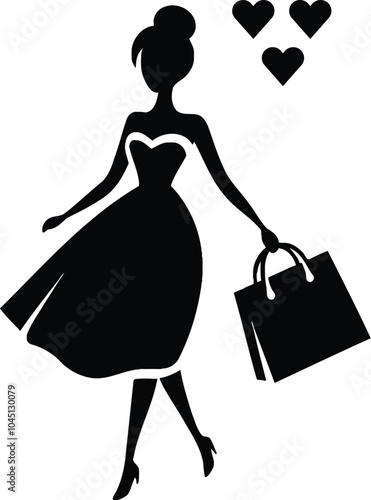 a digital illustration of a woman with  shopping bag in hand