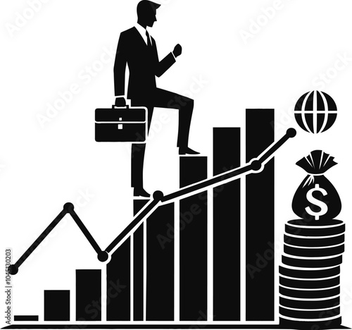 A silhouette of a businessman in a suit carrying a briefcase illustrations
