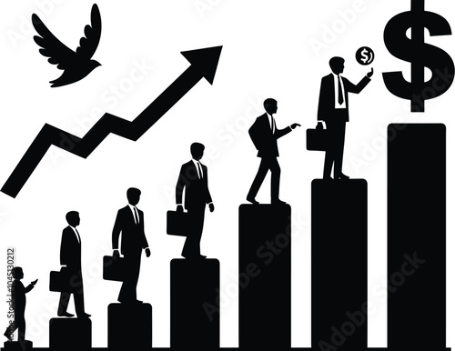 A silhouette of a businessman in a suit with graph and Finance illustrations