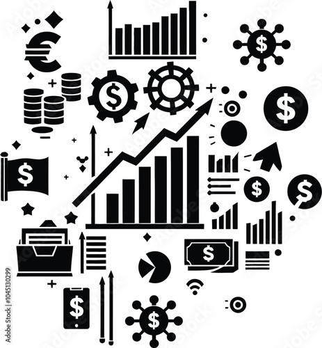 illustrations doodles of business and analysis concepts of financial elements