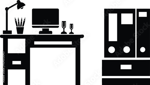 simple desk line for minimalist designs at office desk  silhouette