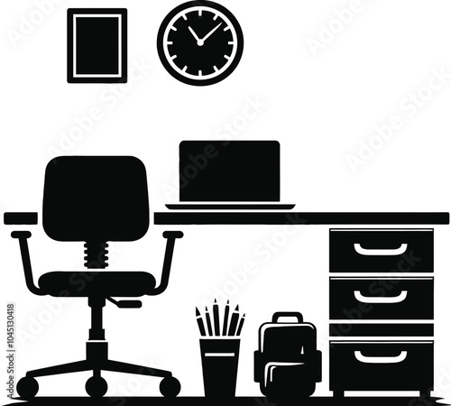 Workspace Black line vector for minimalist designs at office desk