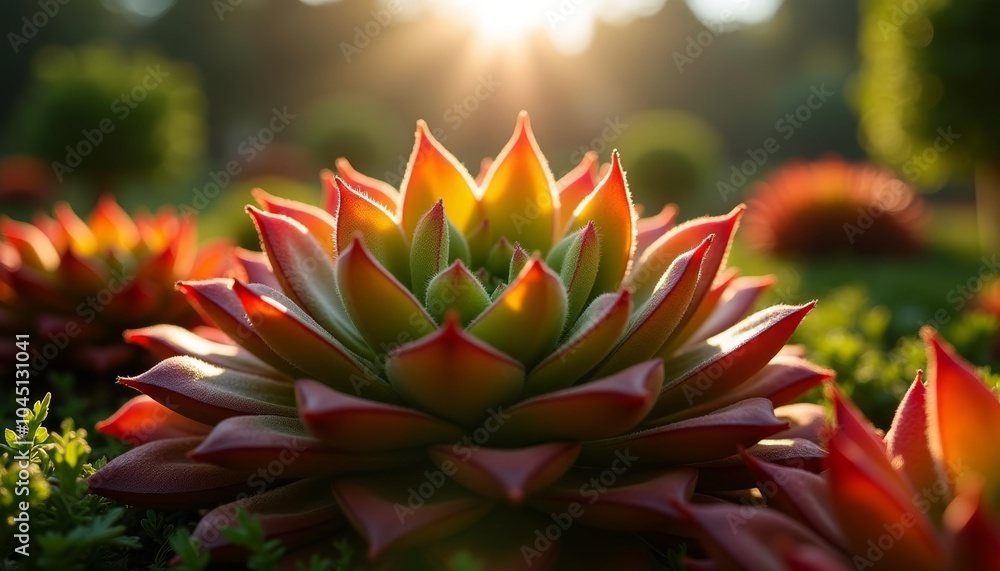 Fototapeta premium Vibrant succulent bloom in sunlight