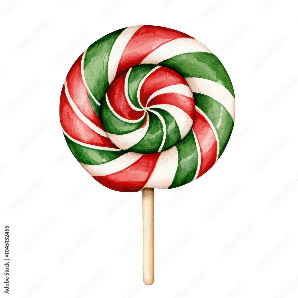 A vibrant, spiraled lollipop featuring red and green stripes on a dark background, evoking a festive and playful atmosphere. A vibrant, spiraled lollipop featuring red and green stripes on a dark background, evoking a festive and playful atmosphere.