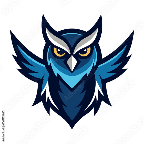 Owl mascot logo, with sharp eyes and spread wings