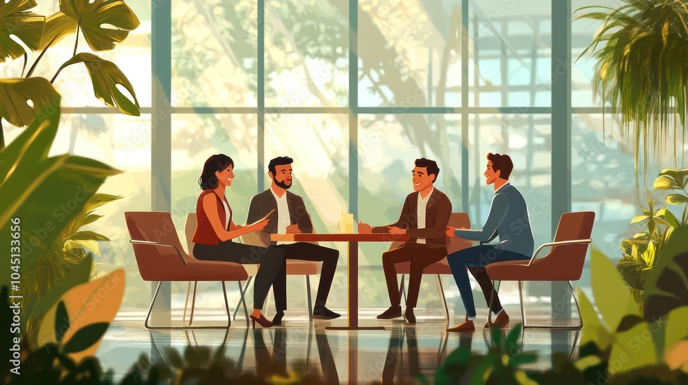 Fototapeta premium business team in brainstorming retreat, professionals working together on creative solutions in a peaceful retreat environment illustrations