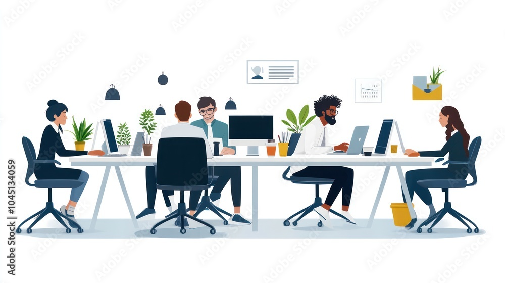 business team in coworking space, business team sharing a dynamic workspace with other professionals, working creatively illustrations business team in coworking space, business team sharing a dynamic workspace with other professionals, working creatively illustrations