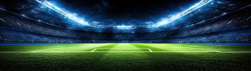 Rideaux Stade Stadium view with bright lights and green grass field, ready for an exciting sports event.  © JK_kyoto