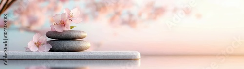 Stones and cherry blossom petals arranged harmoniously on a plate for a serene aesthetic.