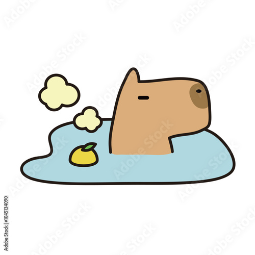 ゆず湯に浸かるカピバラ