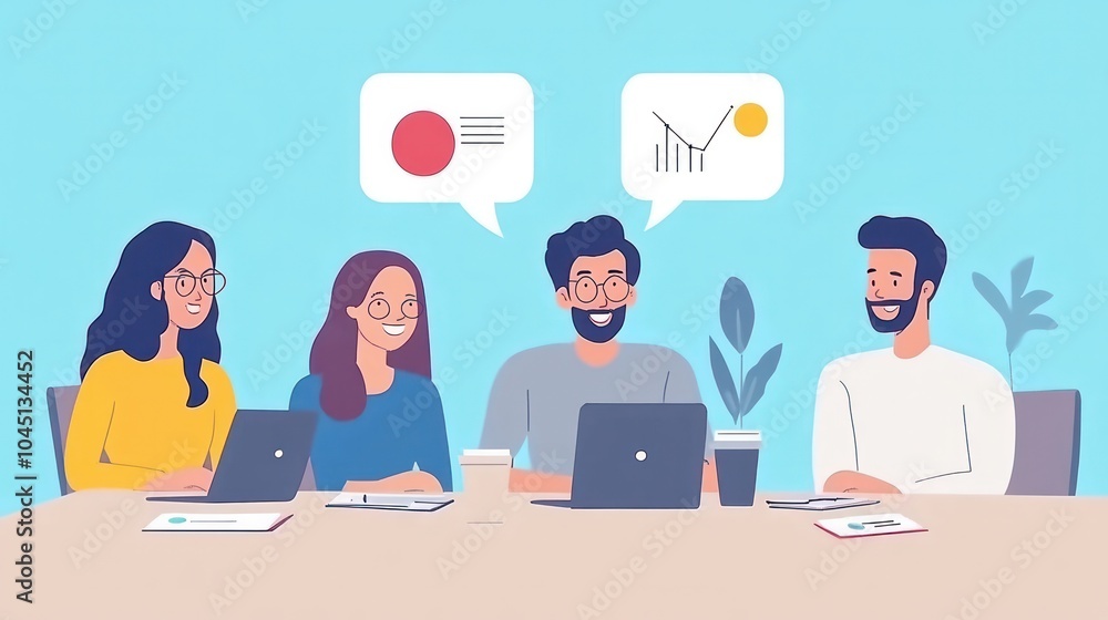 business team in online meeting, business team engaging in productive discussions through an online video meeting illustrations business team in online meeting, business team engaging in productive discussions through an online video meeting illustrations