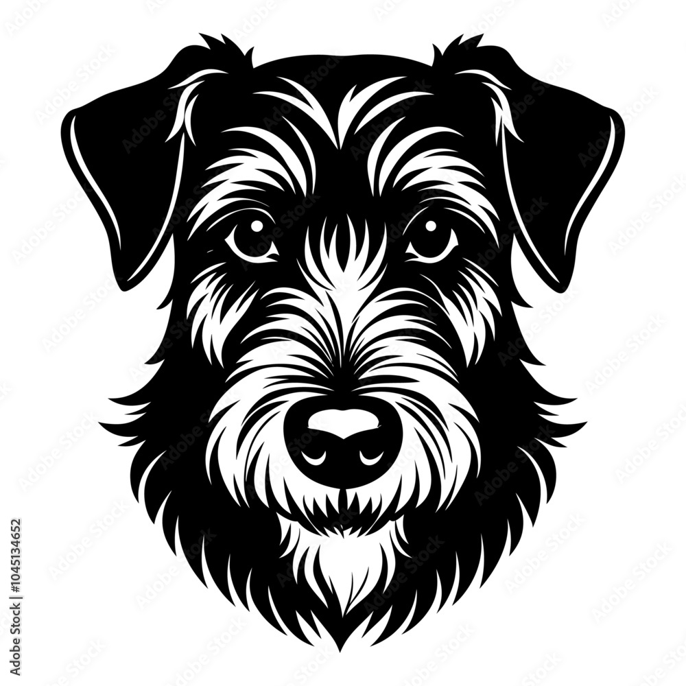 kerry blue terrier dog face icon. Black and white logo, dog silhouette, engraving style. Pet character. Vector illustration kerry blue terrier dog face icon. Black and white logo, dog silhouette, engraving style. Pet character. Vector illustration