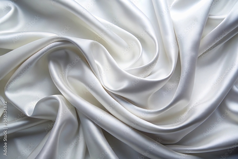 Smooth white silk with elegant folds resembling waves on a light grey textured background Smooth white silk with elegant folds resembling waves on a light grey textured background