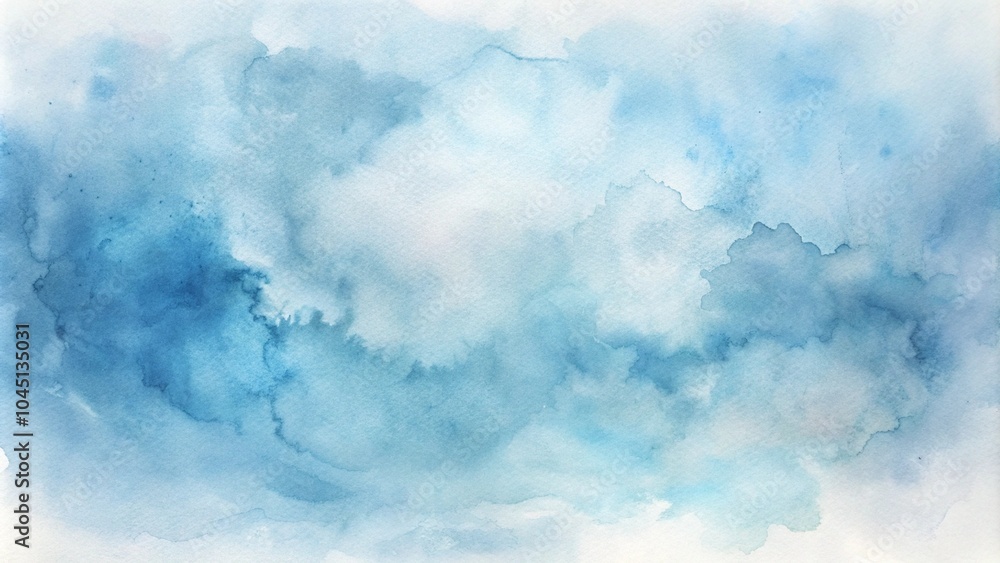 Soft blue and harmonious background of stain splash watercolor. abstract background with splatters resembling a clear, blue sky and fluffy clouds in watercolor Soft blue and harmonious background of stain splash watercolor. abstract background with splatters resembling a clear, blue sky and fluffy clouds in watercolor