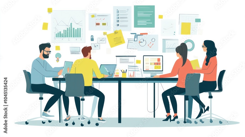 business team planning, focused team collaborating on a project plan in a modern corporate office illustrations business team planning, focused team collaborating on a project plan in a modern corporate office illustrations