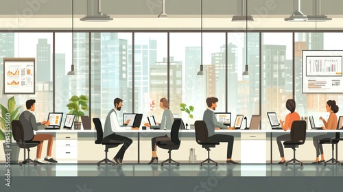 business team with flexible hours, professionals working with flexible hours, balancing work and personal life in a modern office illustrations