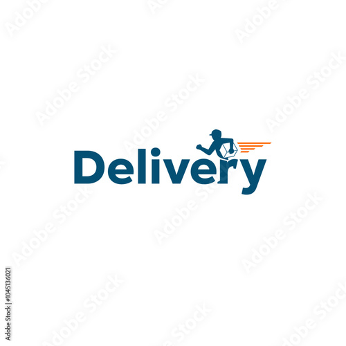 Delivery wordmark logo with the courier ran carrying the package on it