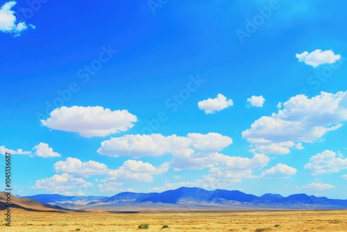 Open Desert. Breathtaking Mountain Landscape with Blue Skies and Sandy Terrain