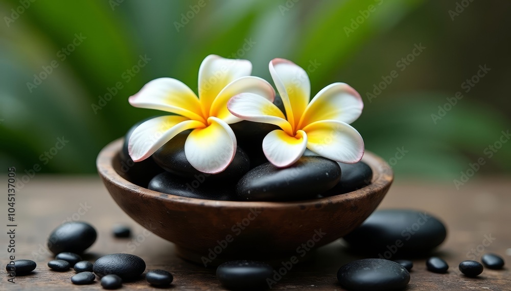Elegant simplicity A single flower blooms amidst polished stones Elegant simplicity A single flower blooms amidst polished stones