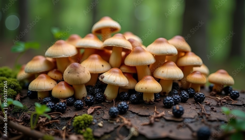 Fototapeta premium Natures bounty Mushrooms and berries in the wild