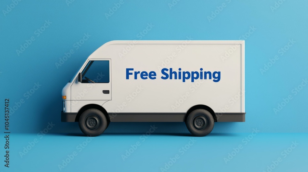 Delivery truck with free shipping text on a blue background. Delivery truck with free shipping text on a blue background.