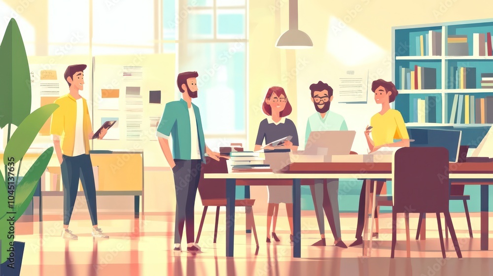 creative business team, innovative business team brainstorming new ideas in a creative office setting illustrations creative business team, innovative business team brainstorming new ideas in a creative office setting illustrations