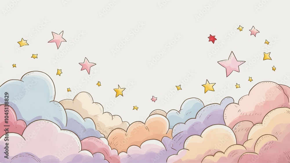 Cute Cartoon Clouds and Stars Background - Perfect for Kids Cute Cartoon Clouds and Stars Background - Perfect for Kids
