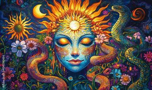 Wallpaper Mural Psychedelic face with flowers and snakes. Torontodigital.ca