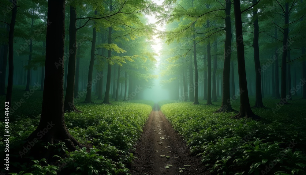 Obraz premium Enchanted Forest Pathway A Journey into the Heart of Nature