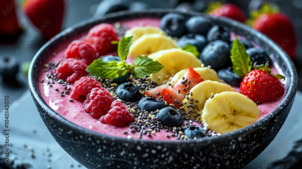 Healthy Breakfast Smoothie Bowl with Berries Banana and Chia Seeds Healthy Breakfast Smoothie Bowl with Berries Banana and Chia Seeds