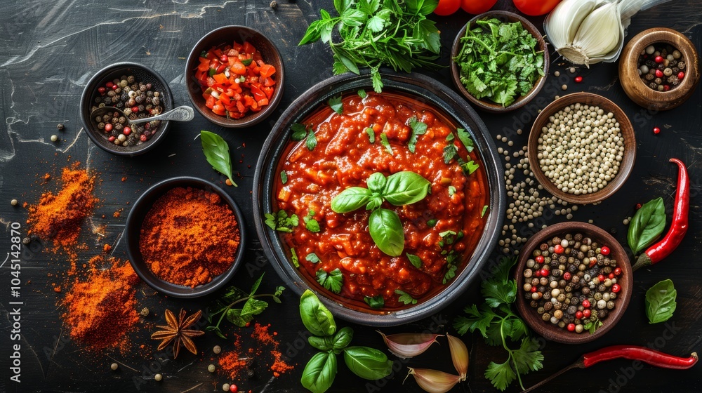 Aromatic Spices and Tomato Sauce for Cooking Food Photography Aromatic Spices and Tomato Sauce for Cooking Food Photography
