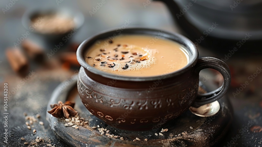 Aromatic Masala Chai Tea in Clay Cup with Spices Aromatic Masala Chai Tea in Clay Cup with Spices