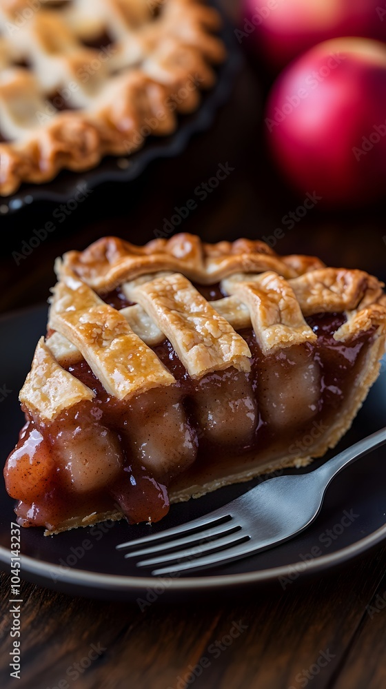 A slice of apple pie on a plate, showcasing a golden crust and sweet filling. A slice of apple pie on a plate, showcasing a golden crust and sweet filling.