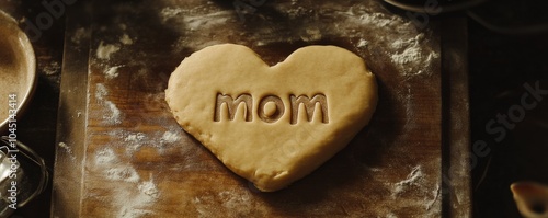 Heart shaped cookie dough waiting on a flour covered table