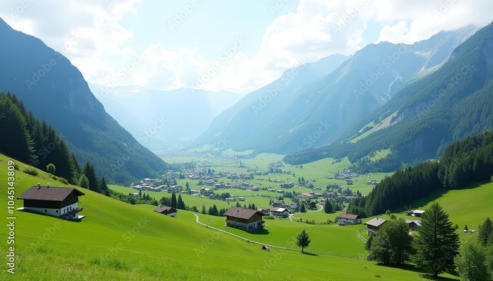 Idyllic mountain village under a clear sky Idyllic mountain village under a clear sky