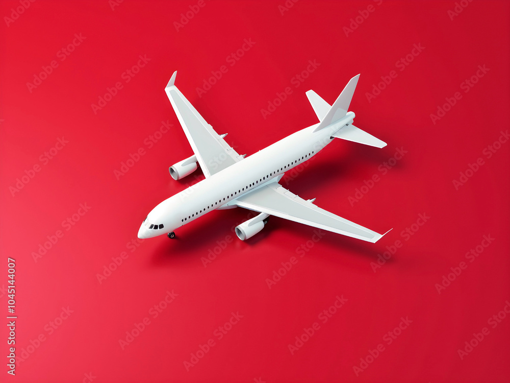 Model of white airplane on red background. Model of white airplane on red background.