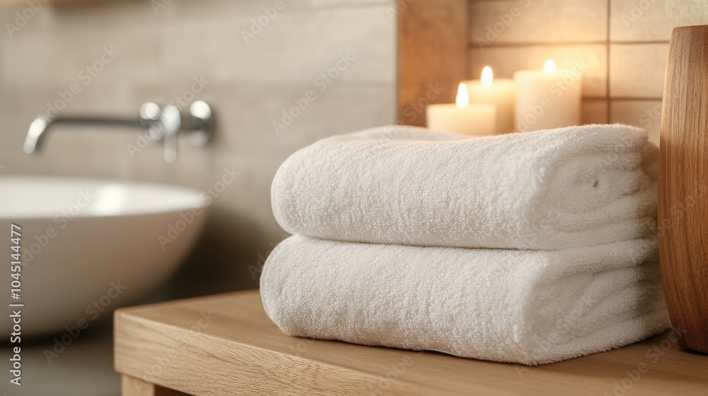 Cozy Bathroom with Wooden Accents and Soft Towels Cozy Bathroom with Wooden Accents and Soft Towels