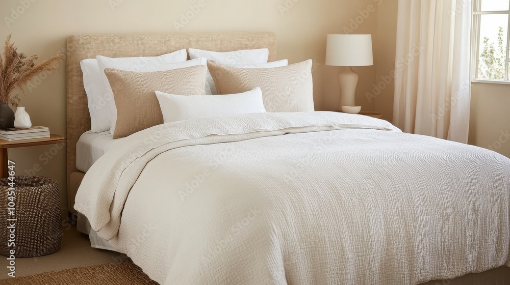 Obraz premium Cozy Bedroom with Soft Lighting and Neutral Tones